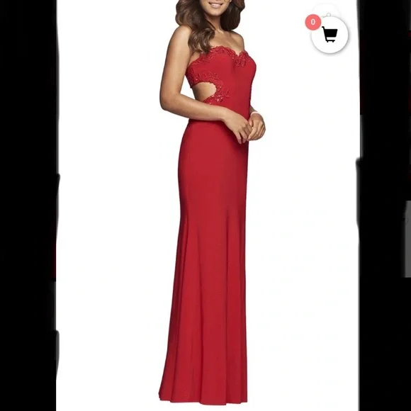 Faviana | Dresses | Faviana Strapless Red Embroidered Dress | Poshmark